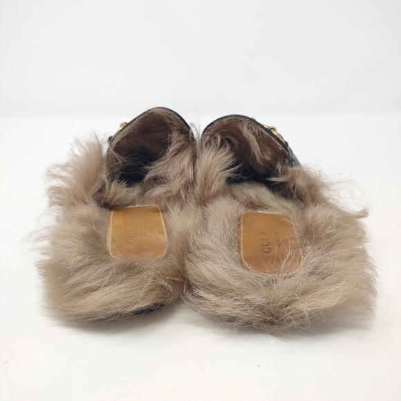 Gucci 37 Princetown fur black leather mules loafers slippers GG - Picture 11 of 16